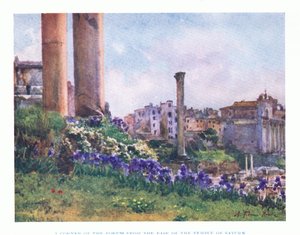 1925年にA＆C Black Ltdが発行したローマの土星の神殿のふもとからのフォーラムの隅 作： Alberto Pisa